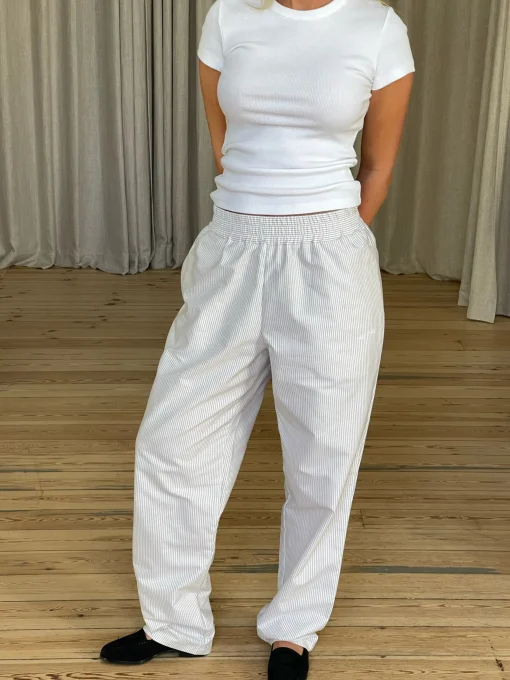 Djerf Avenue Breezy Pants Beige Stripe Outlet