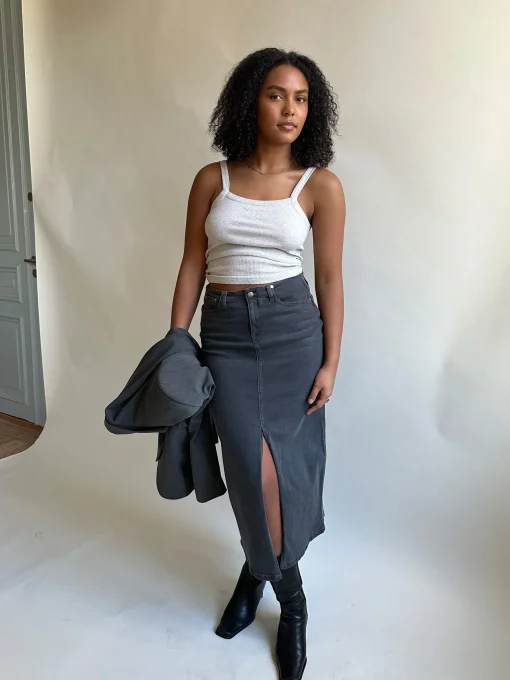 Djerf Avenue Denimkjol Midi Washed Grey Sale
