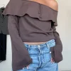 Djerf Avenue Morena Off Shoulder Topp Brun Outlet