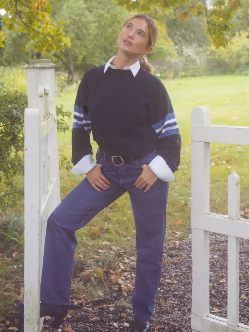 Djerf Avenue Randig Arm Crewneck Bla Hot