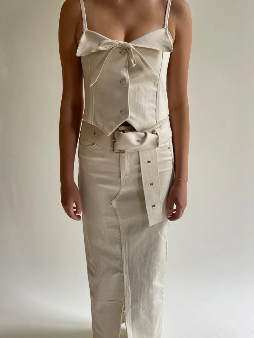 Djerf Avenue Remake Denim Butterfly Belt Cream Clearance